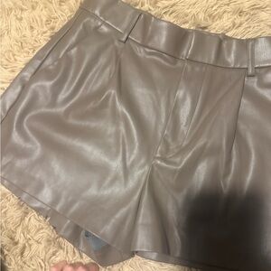 Zara High Waist Leather Shorts in Taupe